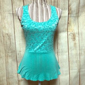 Teal Blue  Lace Small Stretchy Summer Blouse Business Casual